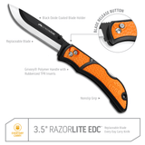 Outdoor Edge Orange 3.5" RazorLite™ EDC replaceable blade knife open with callouts