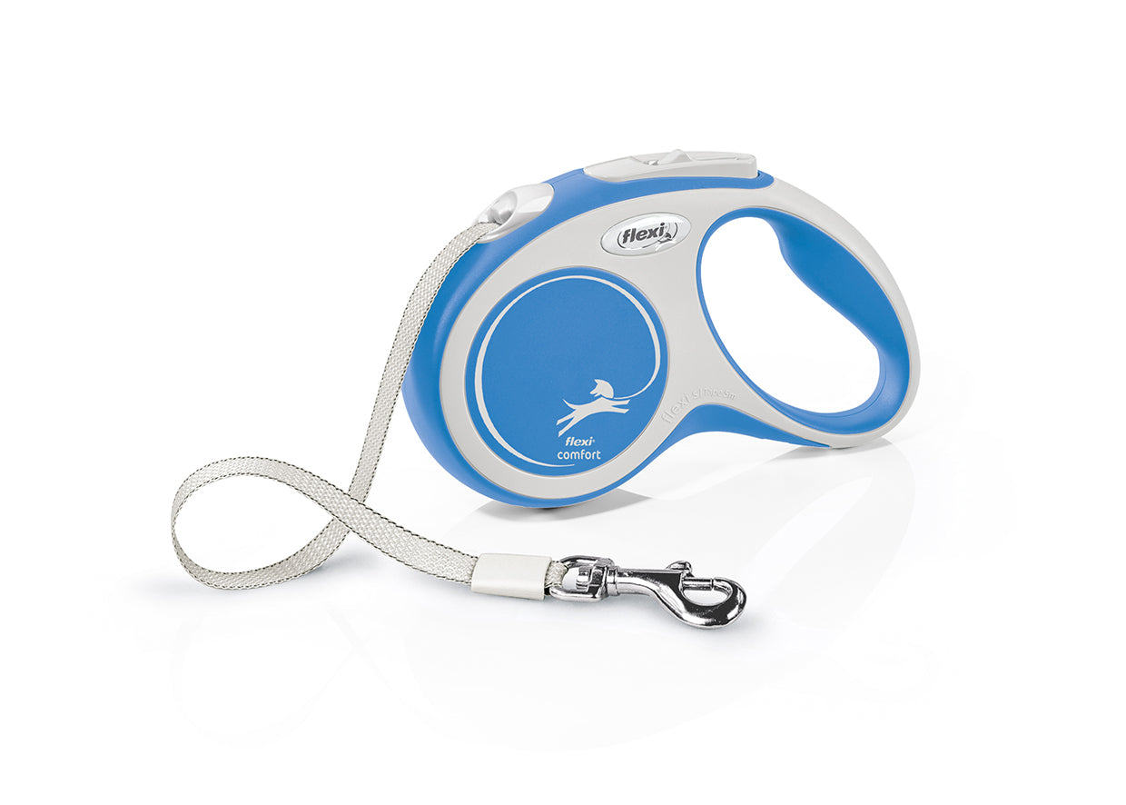 Flexi Comfort S Retractable Dog Leash (Tape, 5m, Blue, up to 15kg)