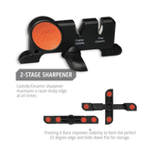 Outdoor Edge WildBone Skinning and Deboning Knife showing 2-stage knife sharpener.