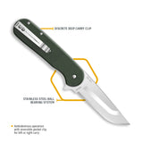 Outdoor Edge Razor VX3 Replaceable Blade Ceramic Bearing Flipper EDC Knife (Green Micarta, 3.0")