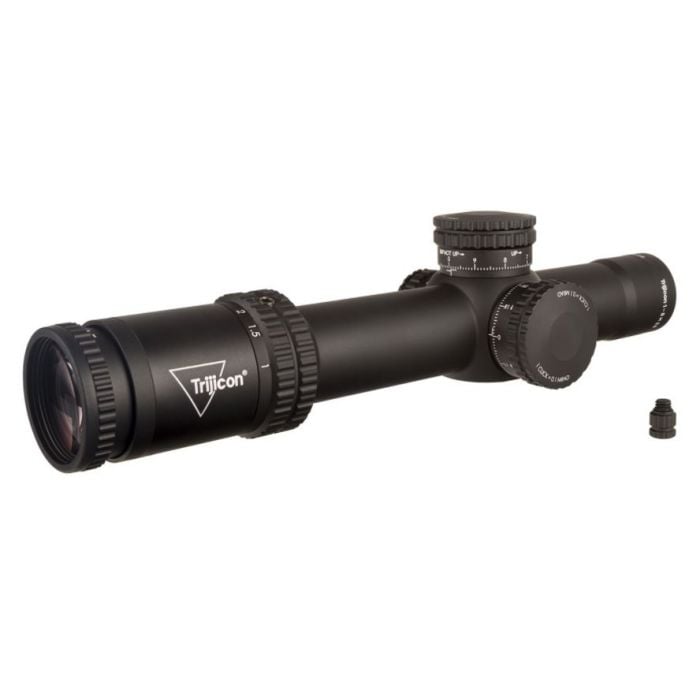 Trijicon Credo 1-8x28 First Focal Plane (FFP) Riflescope - Red/Green MRAD Segmented Circle, 34mm Tube, Matte Black, Exposed Locking Adjusters