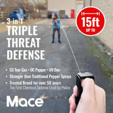 3-IN-1 Tear Gas Enhanced Mace Police Pepper Spray, ideal self defense for women, 12 ft range, rugged police-ready housing with clip, Made in the USA