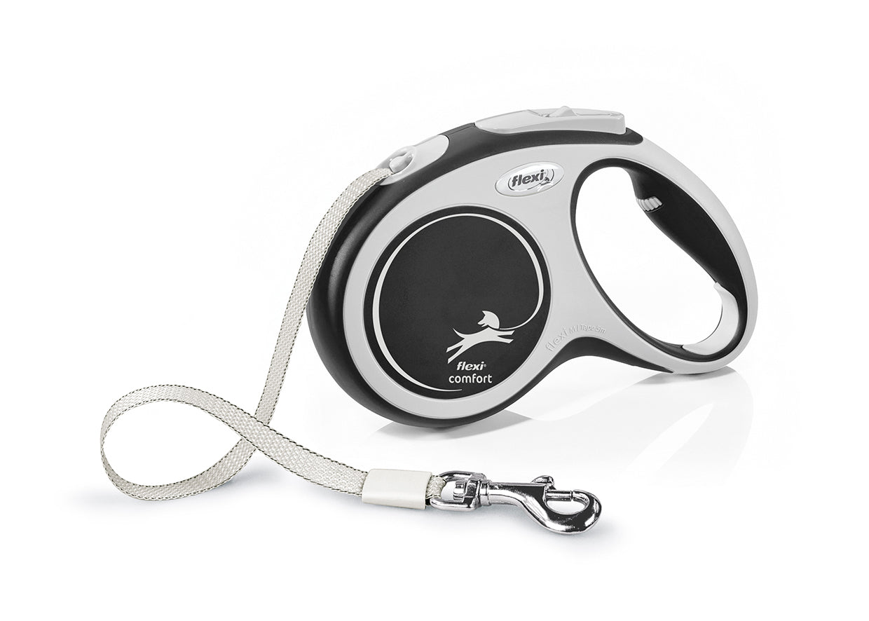 Flexi Comfort M Retractable Dog Leash (Tape, 5m, Black, up to 25kg)