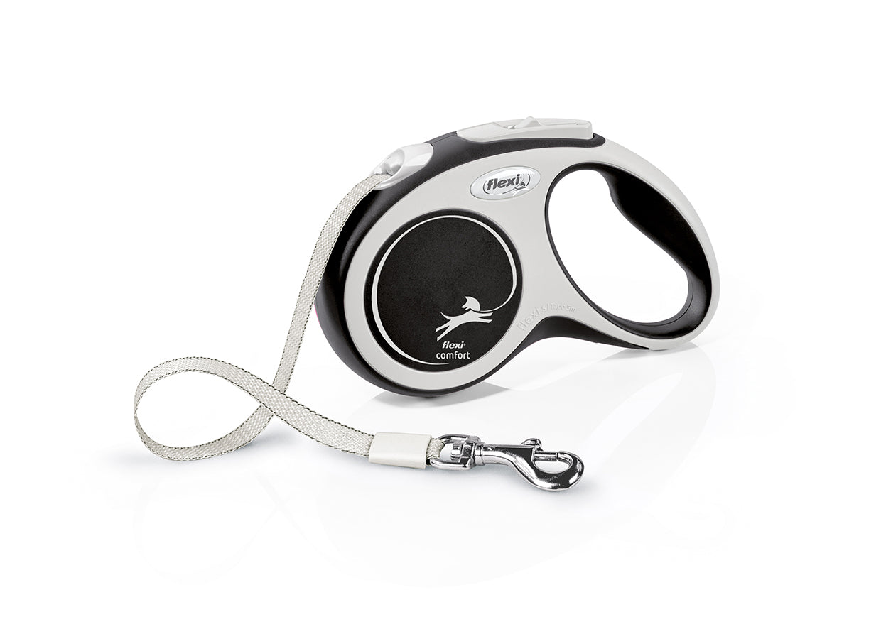 Flexi Comfort S Retractable Dog Leash (Tape, 5m, Black, up to 15kg)