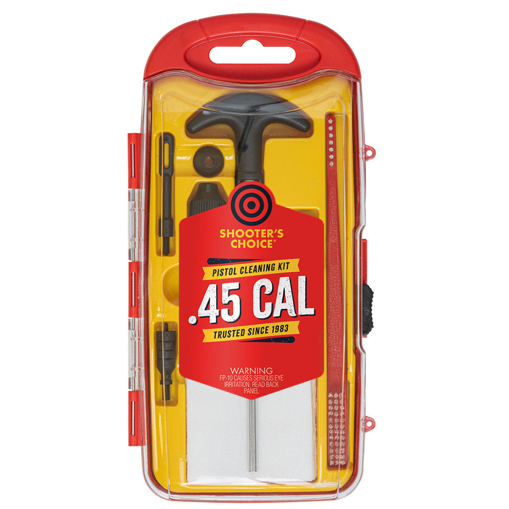 Product image of Shooter's Choice .45cal Pistol Cleaning Kit in retail packaging