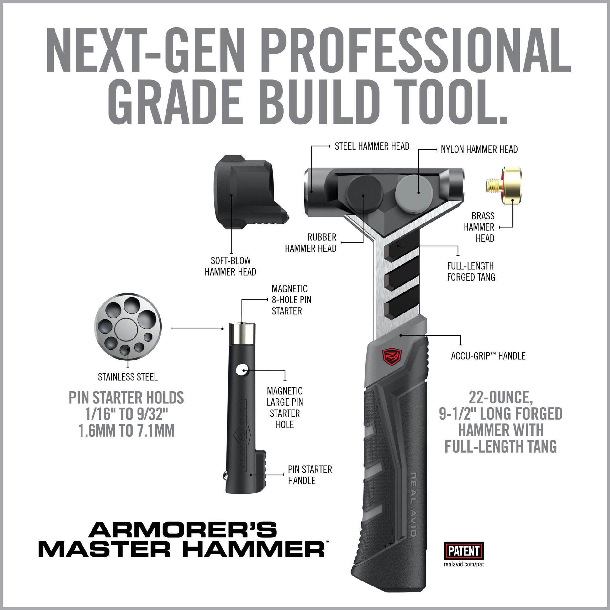 3rd Image for Armorer’s Master Hammer™ and Accu-Punch® 11-Piece Standard Pin Punch Set - Real Avid