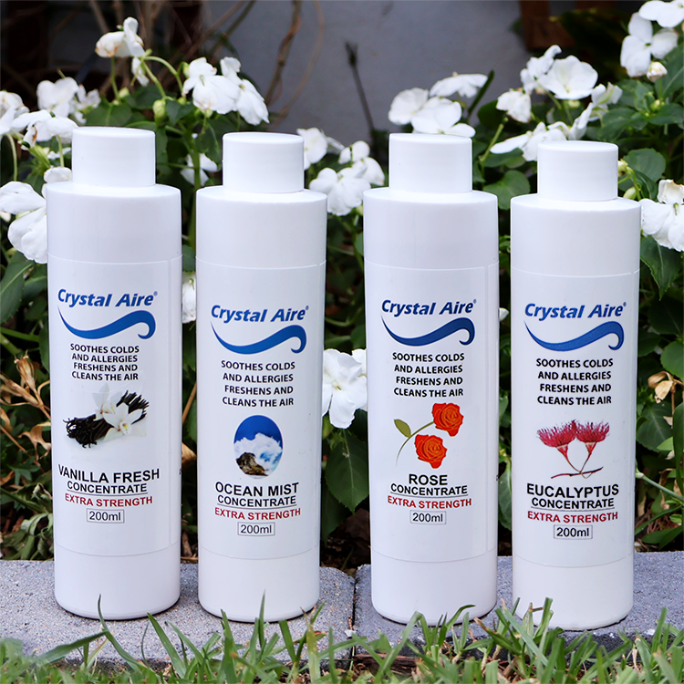 Crystal Aire Rose, Vanilla, Eucalyptus and Ocean Mist Air Purifier Concentrates - 4 Pack (200ml)