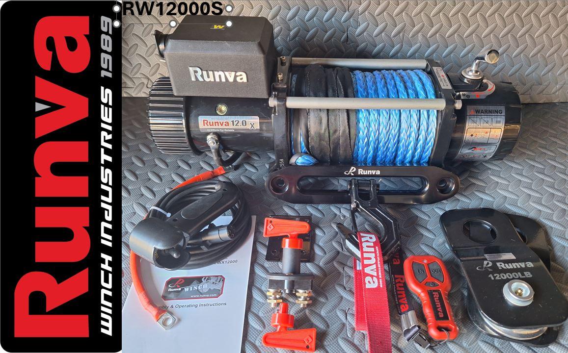 12000LBS – RUNVA WINCH 12V WITH SYNTHETIC ROPE (12 000LBS = 5 443KG) – IP67 MOTOR – RW12000S