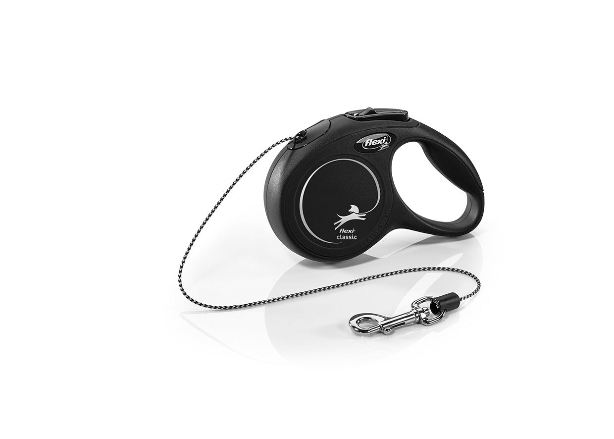 Flexi Classic XS Retractable Dog Leash (Cord, 3m, Black, up to 12kg)