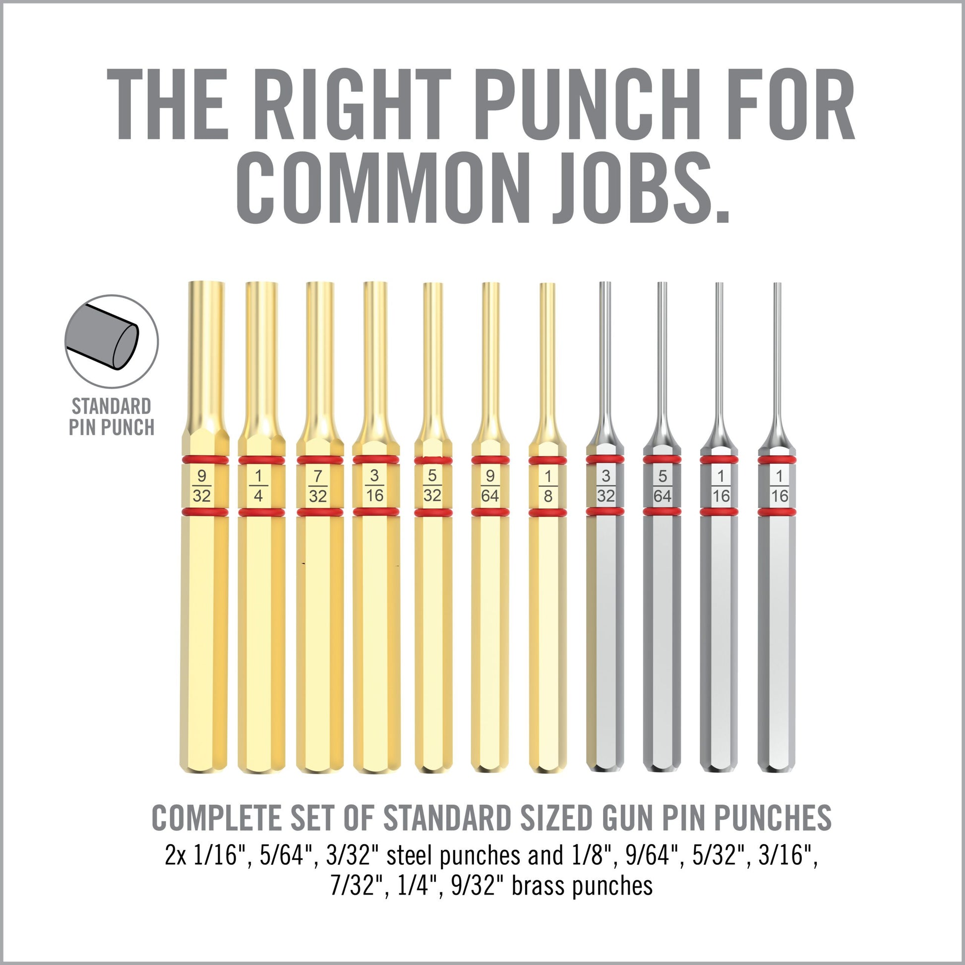 3rd Image for Accu-Punch® 11-Piece Standard Brass & Steel Pin Punch Set - Real Avid