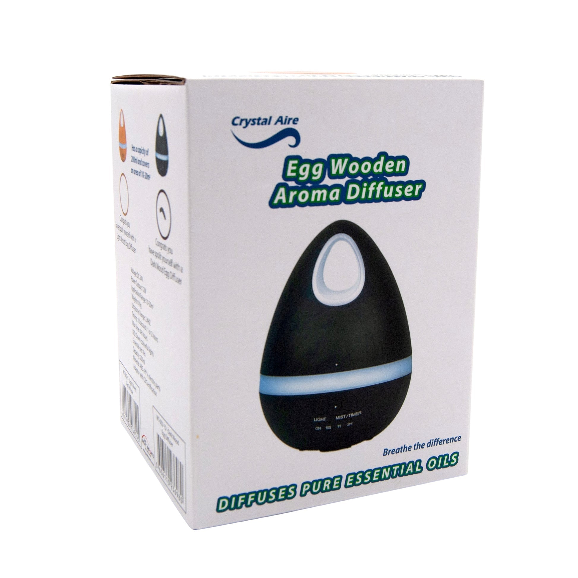 Crystal Aire Dark Wooden Egg Essential Oil Aroma Diffuser (200ml)