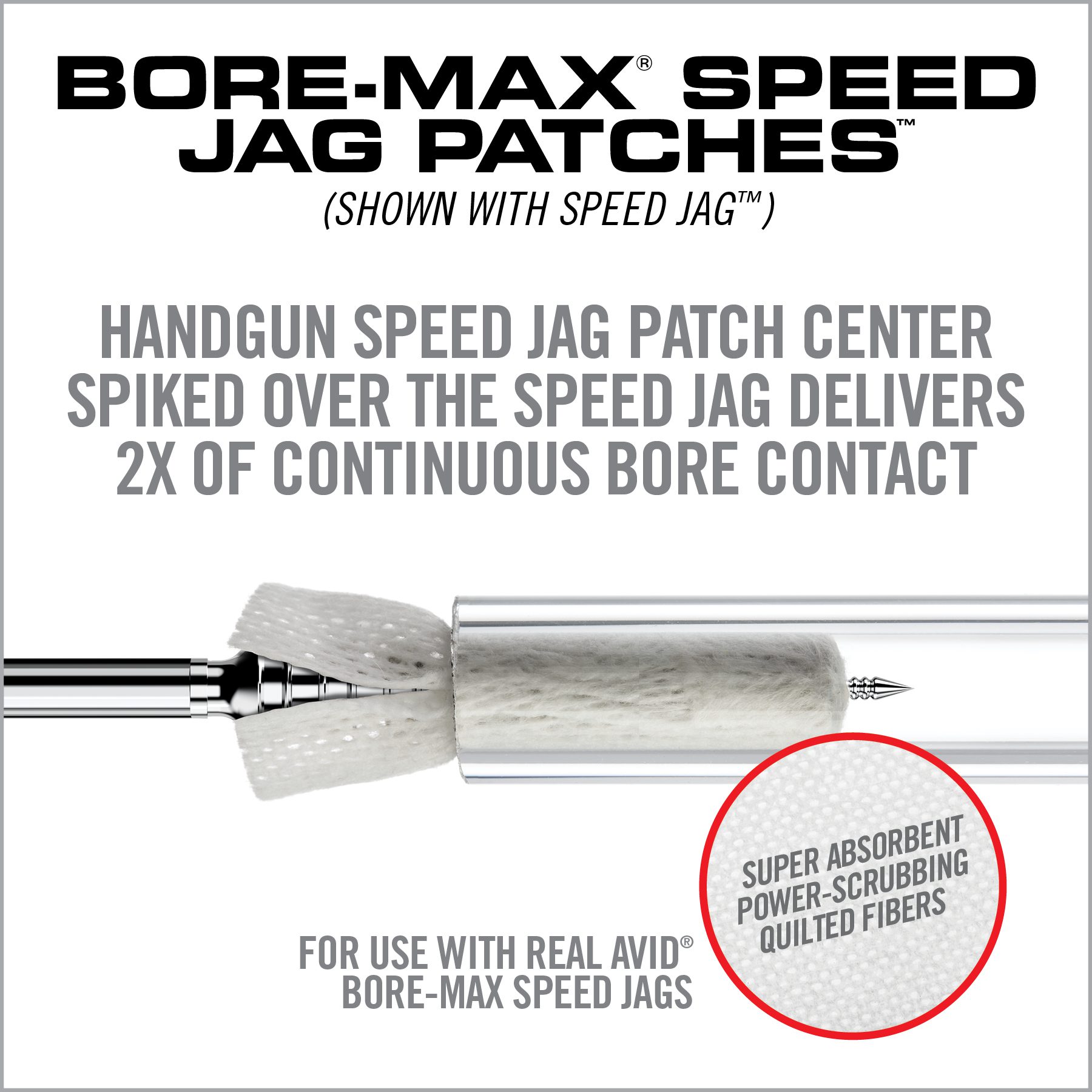 3 Image for Bore-Max® Speed Jag Patches™ Refill-HANDGUN 4″ L REFILL PACK = 9MM – .45 CAL-Real Avid