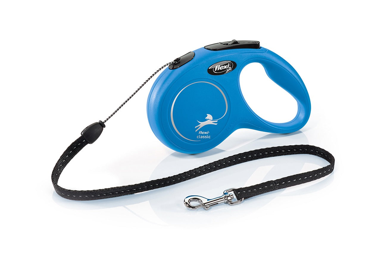 Flexi Classic S Retractable Dog Leash (Cord, 5m, Blue, up to 15kg)