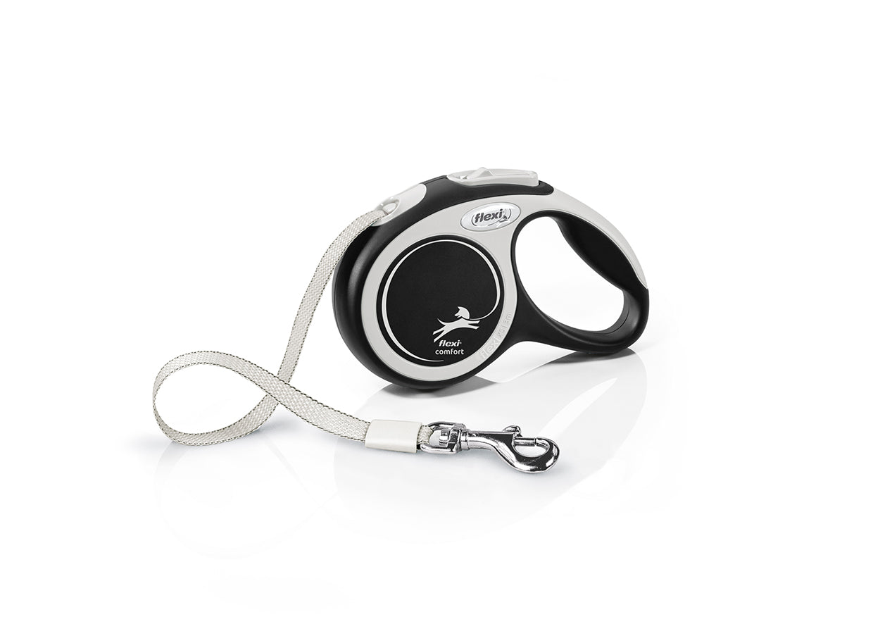 Flexi Comfort XS Retractable Dog Leash (Tape, 3m, Black, up to 12kg)