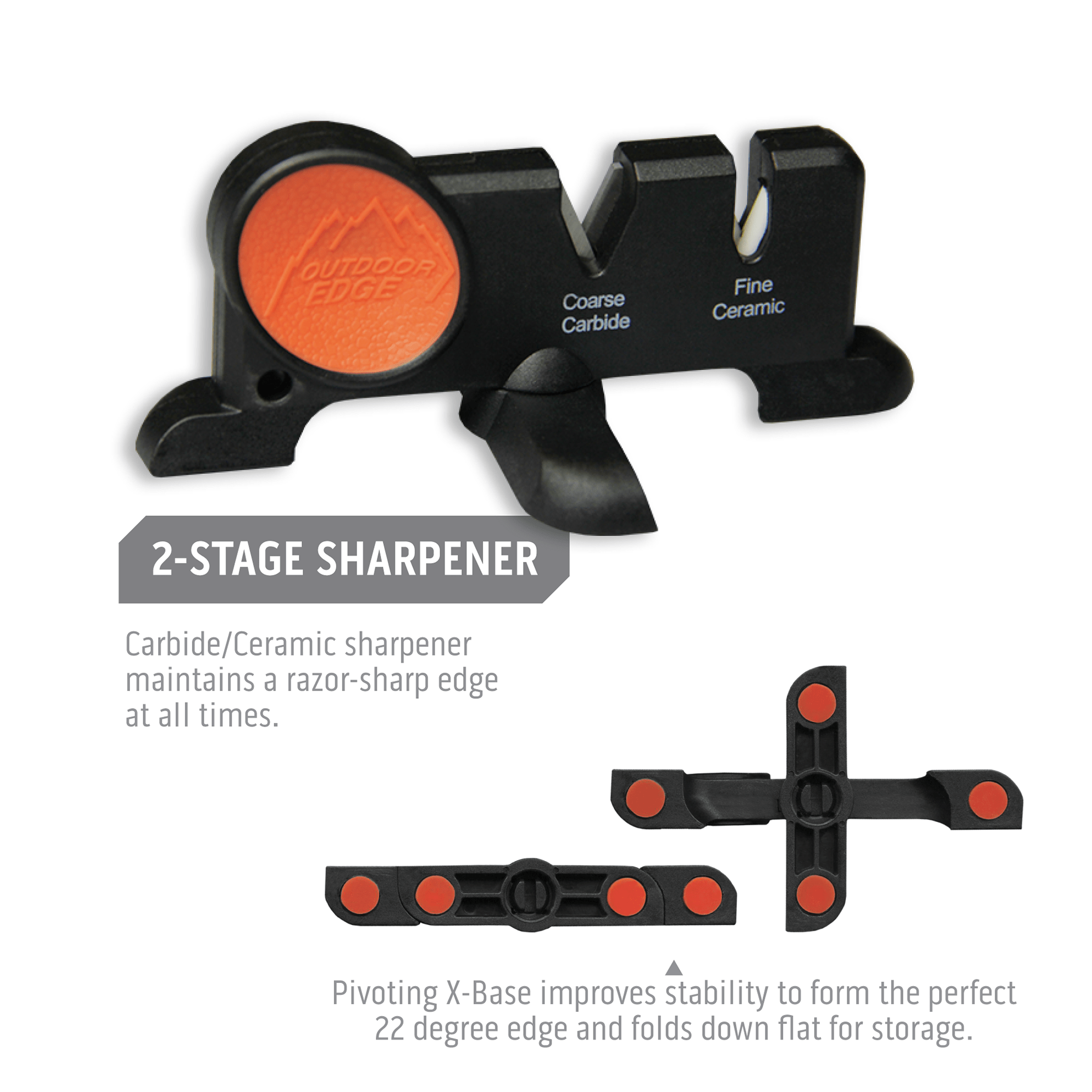 Outdoor Edge WildBone Skinning and Deboning Knife showing 2-stage knife sharpener.