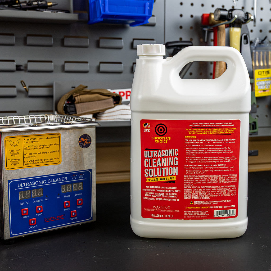 still life image of Shooter's choice ultrasonic cleaning solution