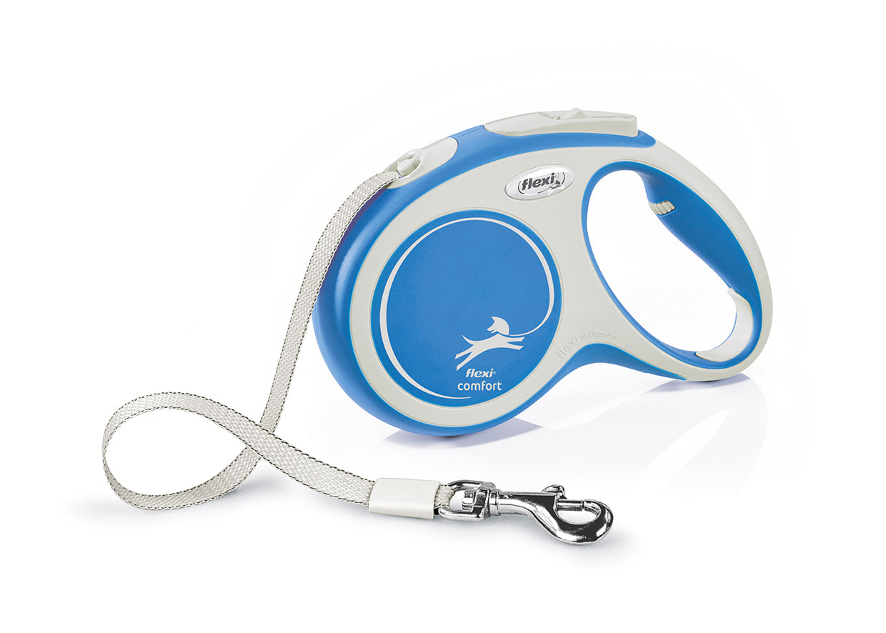 Flexi Comfort M Retractable Dog Leash (Tape, 5m, Blue, up to 25kg)