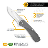 Outdoor Edge Razor VX1 Replaceable Blade Spring Assisted Carry Knife (Silver, 3.0")