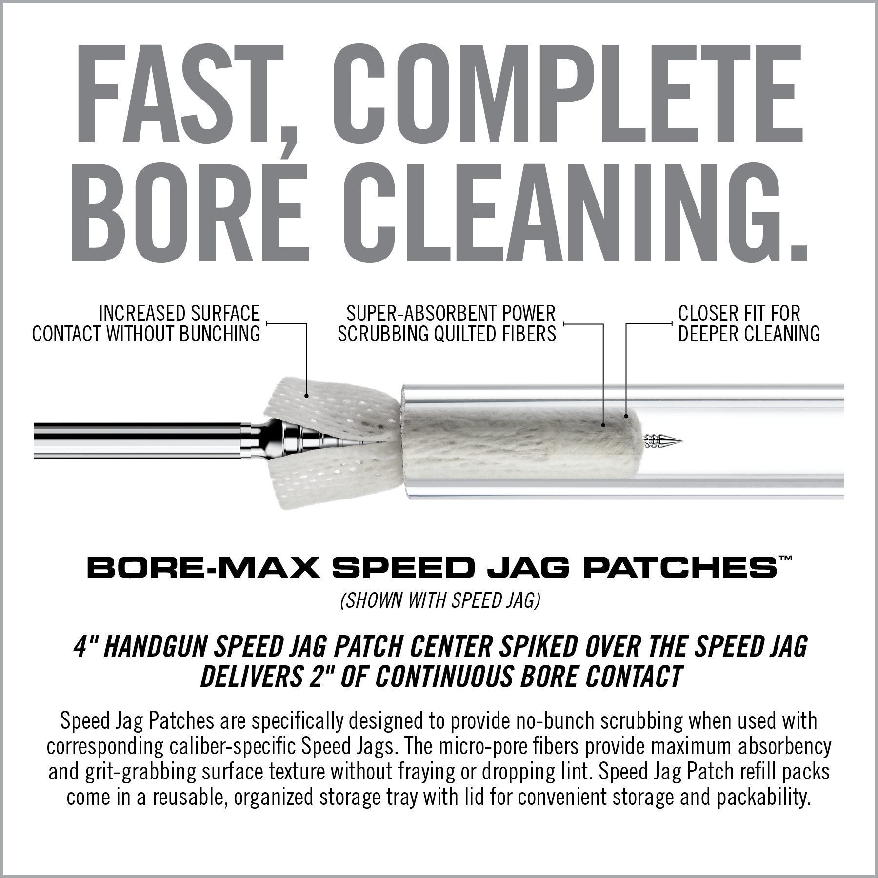 5 Image for Bore-Max® Speed Jag Patches™ Refill-HANDGUN 4″ L REFILL PACK = 9MM – .45 CAL-Real Avid