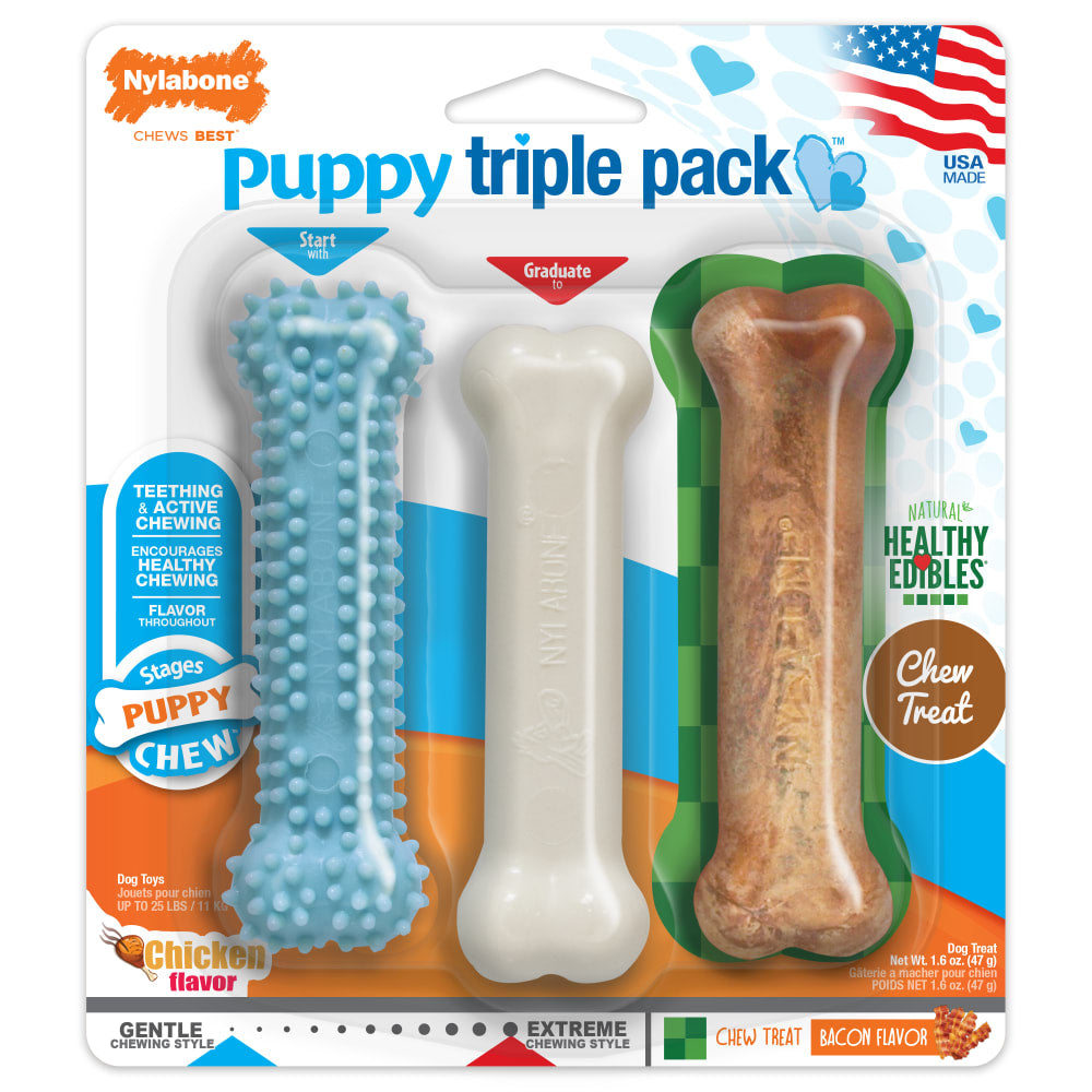 Nylabone Puppy Starter Kit Chew & Toy (3-pack, Small)