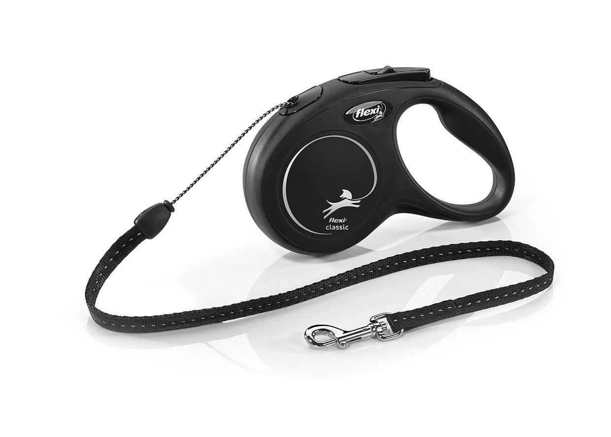 Flexi Classic S Retractable Dog Leash (Cord, 5m, Black, up to 15kg)