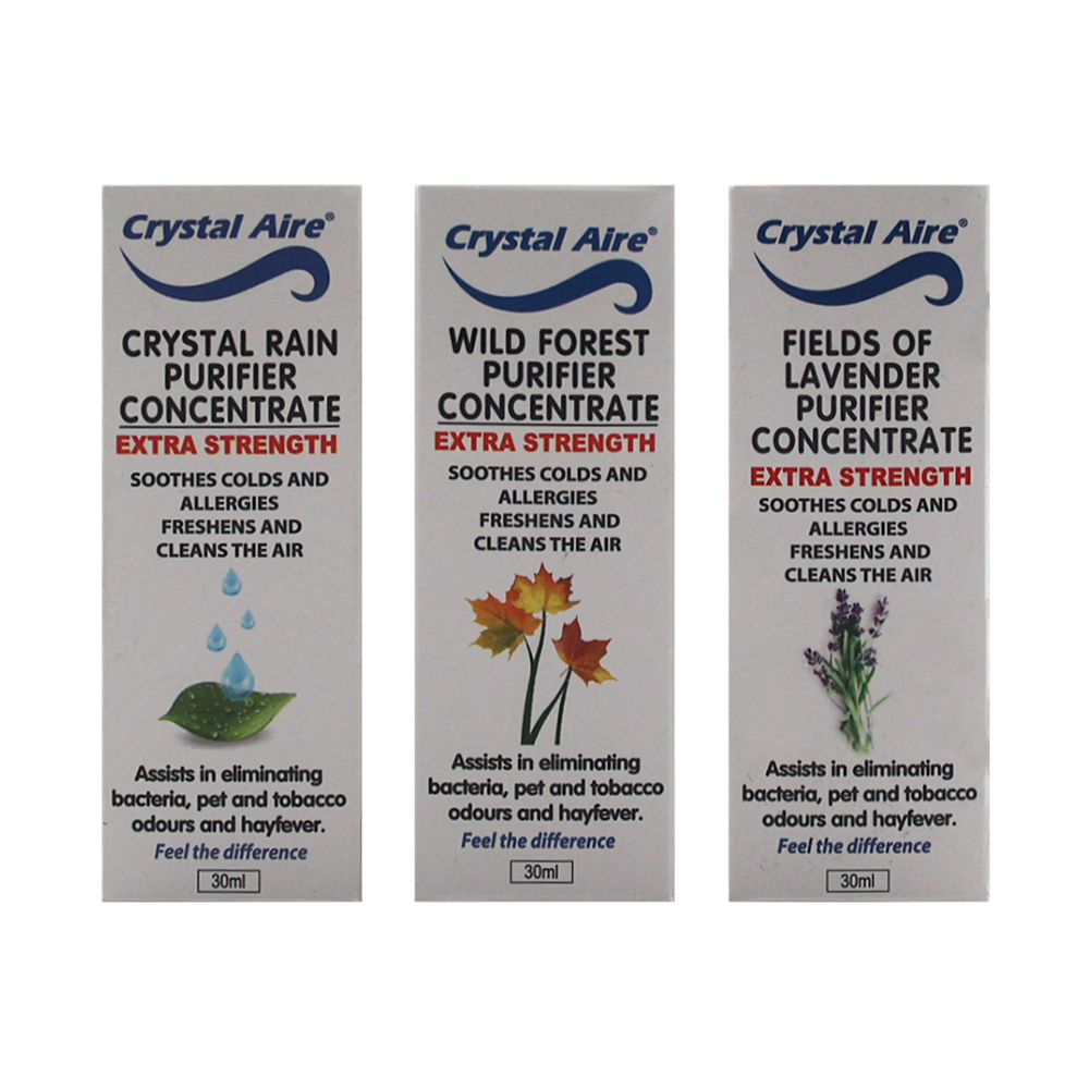 Crystal Aire Crystal Rain, Lavendar and Wild Forest Air Purifier Concentrates - 3 Pack (30ml)