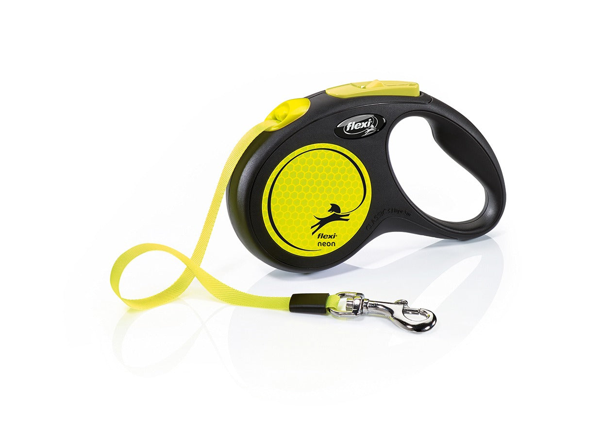 Flexi Neon S Retractable Dog Leash (Tape, 5m, Black/Neon, up to 15kg)