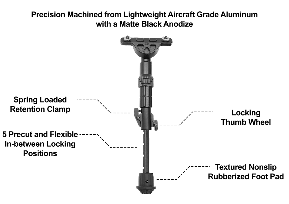 UTG RECON FLEX M-LOK Bipod Matte Black 5.7"-8" Center Height
