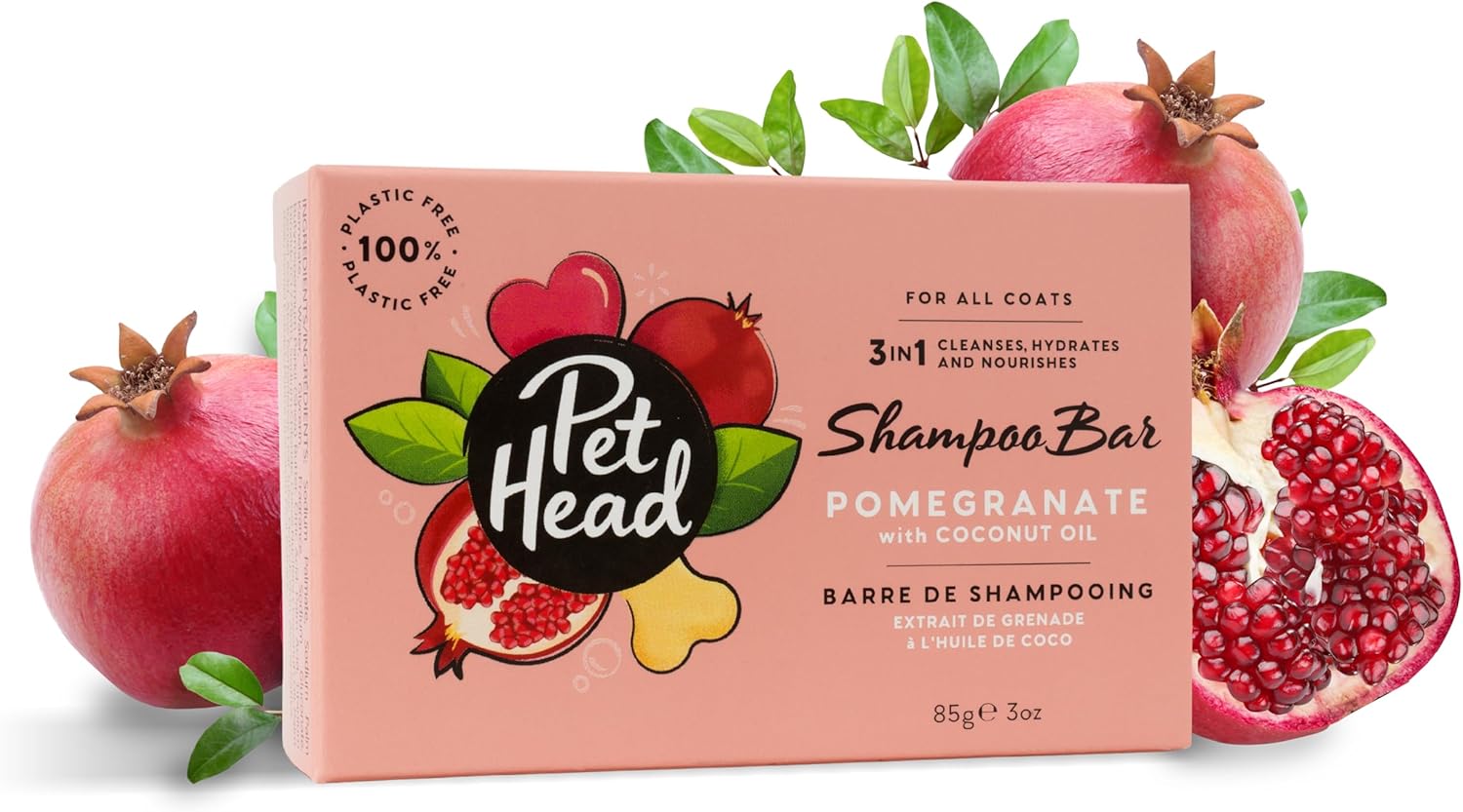 Pet Head 3-in-1 Shampoo Bar (Pomegranate, 85g)