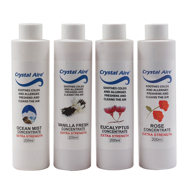 Crystal Aire Rose, Vanilla, Eucalyptus and Ocean Mist Air Purifier Concentrates - 4 Pack (200ml)