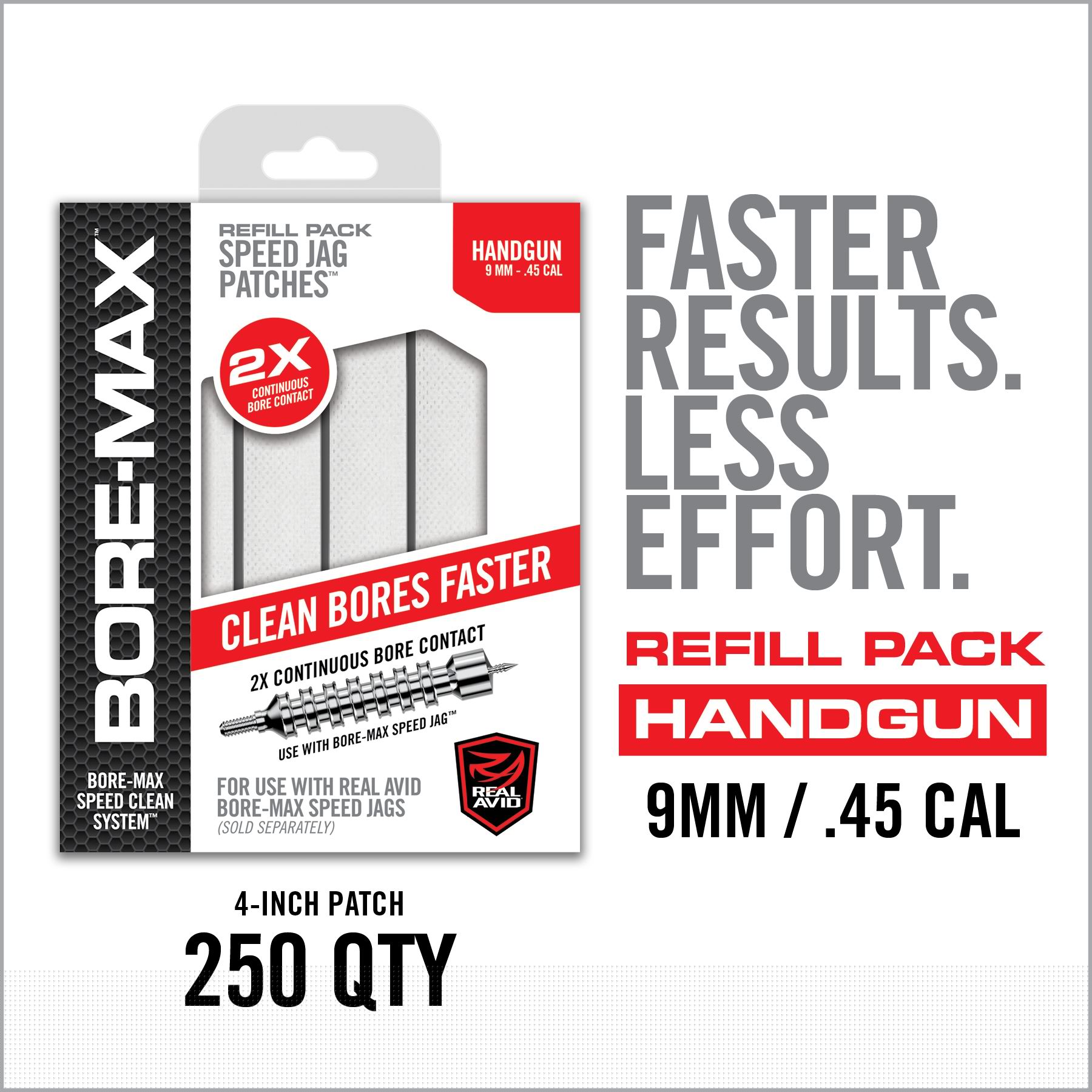 2 Image for Bore-Max® Speed Jag Patches™ Refill-HANDGUN 4″ L REFILL PACK = 9MM – .45 CAL-Real Avid