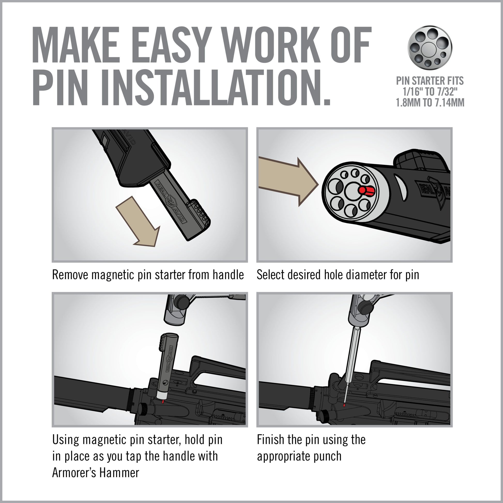 4th Image for Armorer’s Master Hammer™ and Accu-Punch® 11-Piece Standard Pin Punch Set - Real Avid